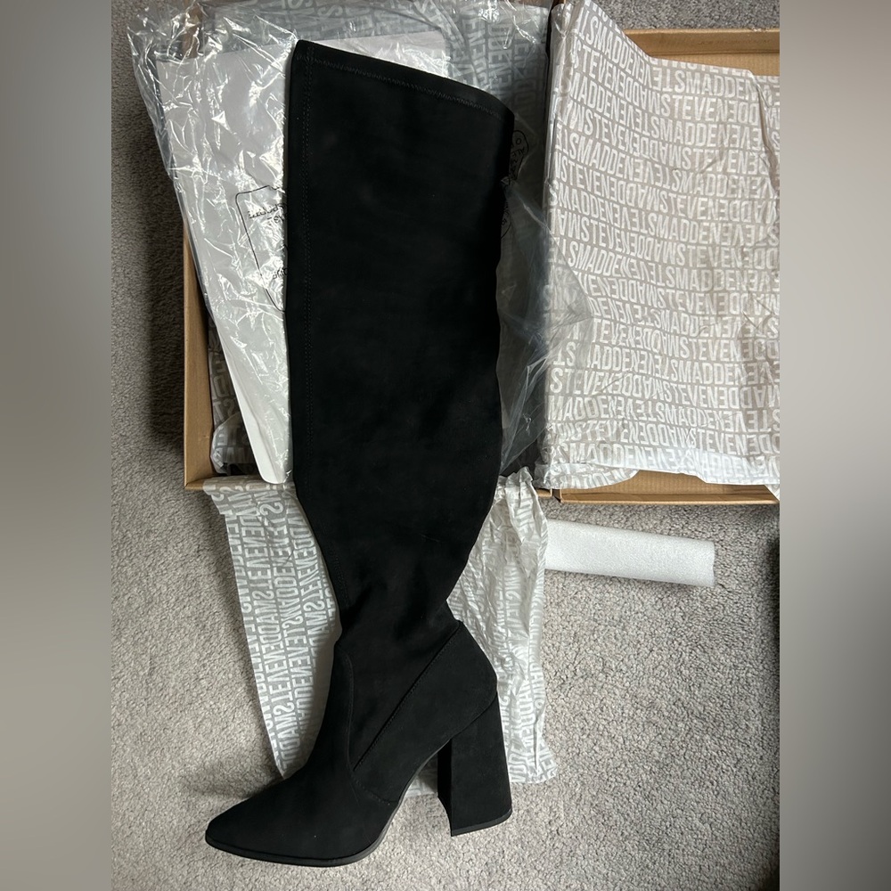 Steve Madden Black Suede Over-the-Knee Boots